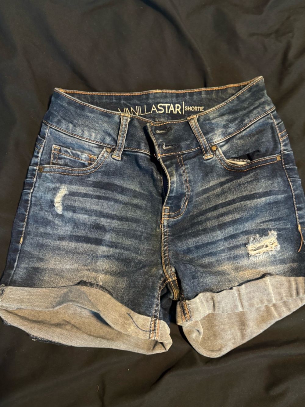Vanilla Star Indigo Rolled-Hem Denim Shorties shorts sz 1